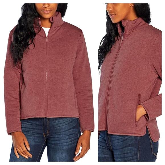 [Three Dots] Red Quilted Knit Fleece Mock Neck Full Zip Jacket Size Medium M - Picture 1 of 11